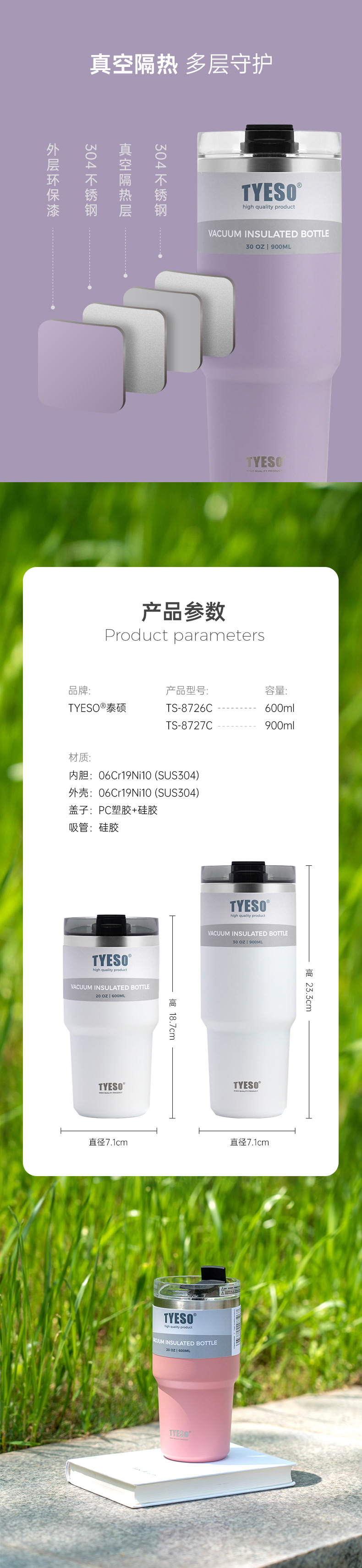 Foreign trade cross-border Amazon large-capacity coffee cup, 304 stainless steel car insulated cup with straw ice cup pic 9