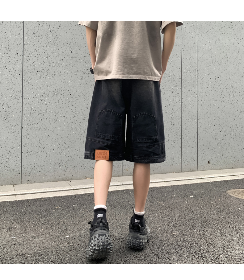 美式高街倒装牛仔短裤男夏季薄款小众设计感痞帅宽松休闲五分裤子详情13