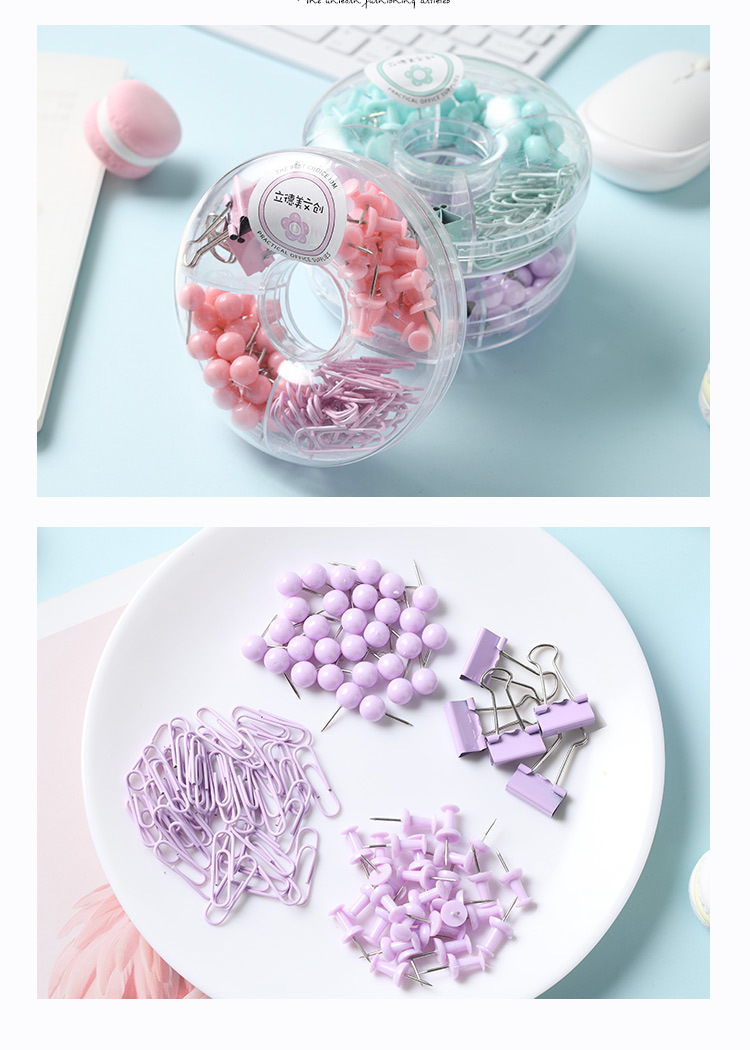 Lidemei Cultural and Creative Fresh Macaron Office Supplies Small Box, Long Tail clip, stapler, Paperclip binding set pic 29