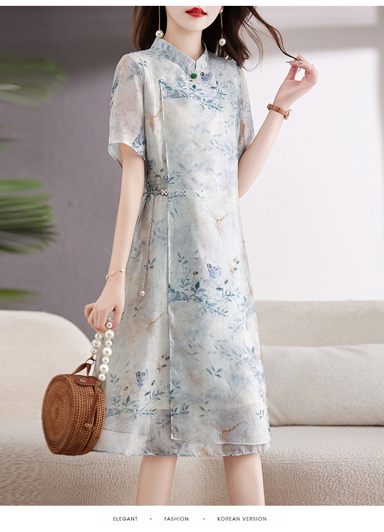 新中式国风改良旗袍连衣裙女夏2023新款显瘦气质中年妈妈薄纱裙子详情19