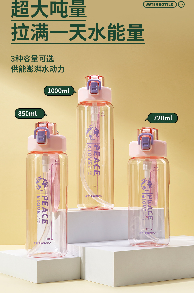 亿本克利太空运动杯弹跳盖大容量塑料水杯双饮吸管通用便携提手杯详情4