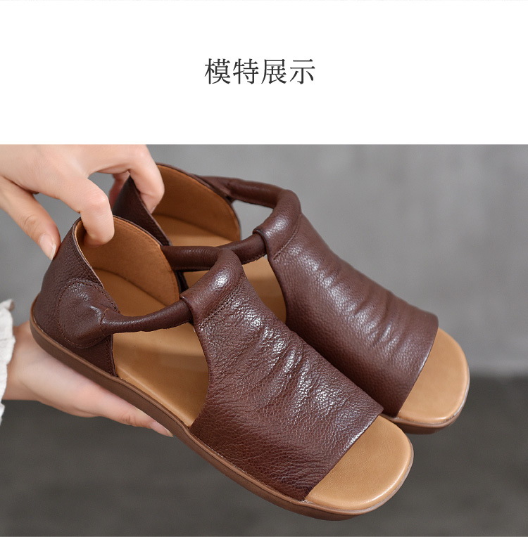 夏季中空女凉鞋真皮平底软底低帮罗马鞋2024新款头层牛皮露趾凉鞋详情15