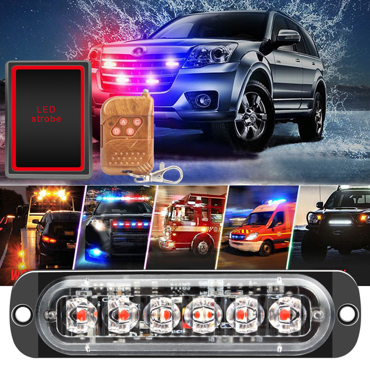 Car wireless remote control 12V one tow four red and blue grille flashing light 24LED ultra-bright high-power chassis light warning light flashing pic 1