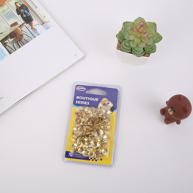 Factory direct sales of blister packaging 10mm*9mm metal thumbtacks in gold and silver, wholesale of two-yuan store supplies pic 5