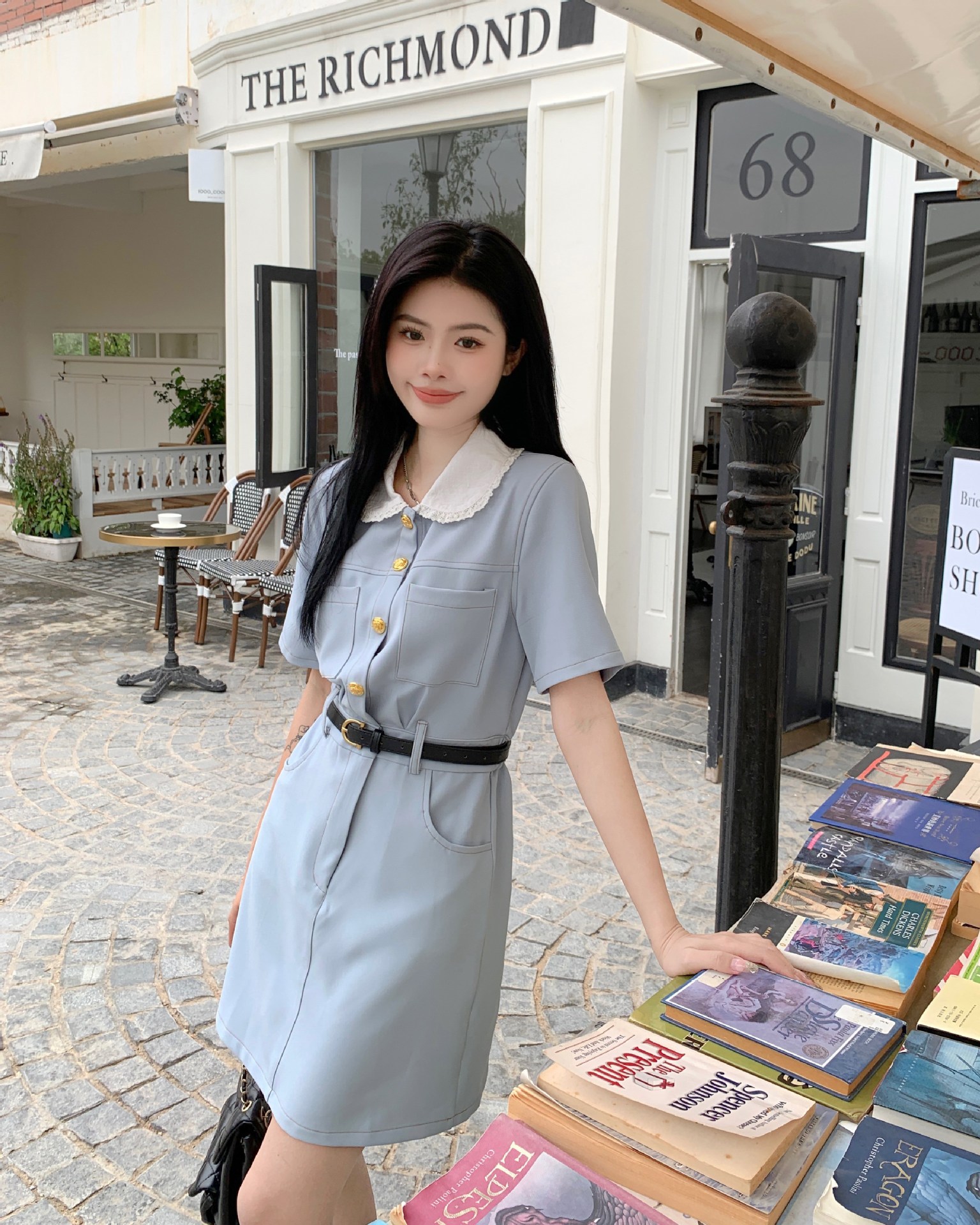 大码女装胖mm百搭娃娃领连衣裙2023夏季新款休闲收腰韩版高级裙子详情13