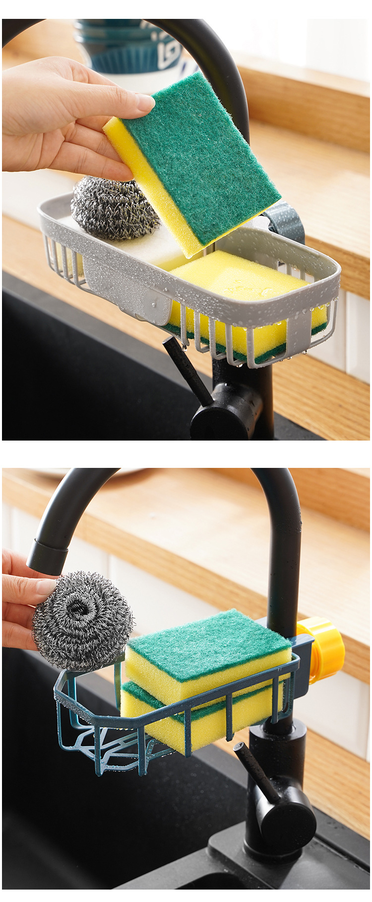 New faucet storage rack, kitchen creative sink draining rack, no need for drilling, dishwashing cloth brush, sink storage rack pic 9