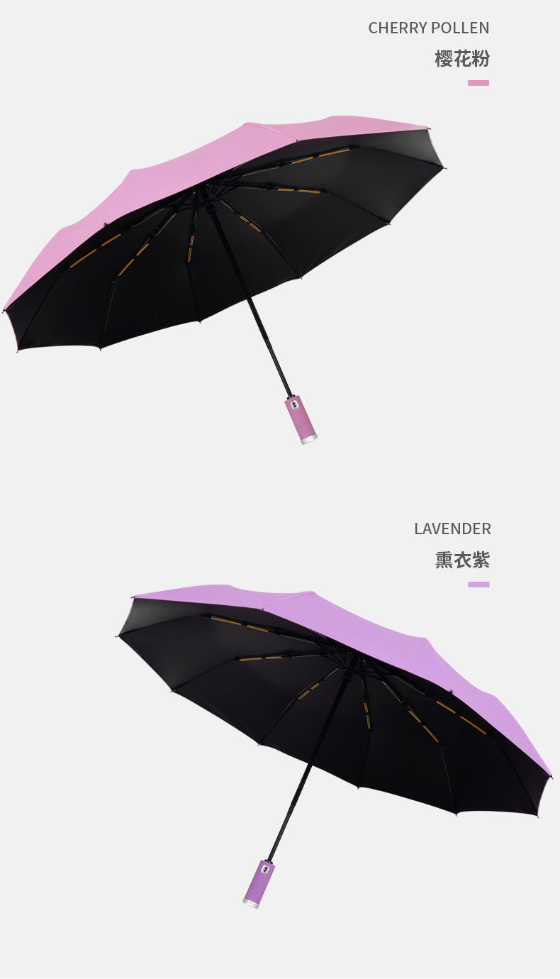 Wholesale in large quantities of cross-border fully automatic umbrellas with logo printing, black rubber sun protection umbrellas, three-fold camping portable folding umbrellas pic 14