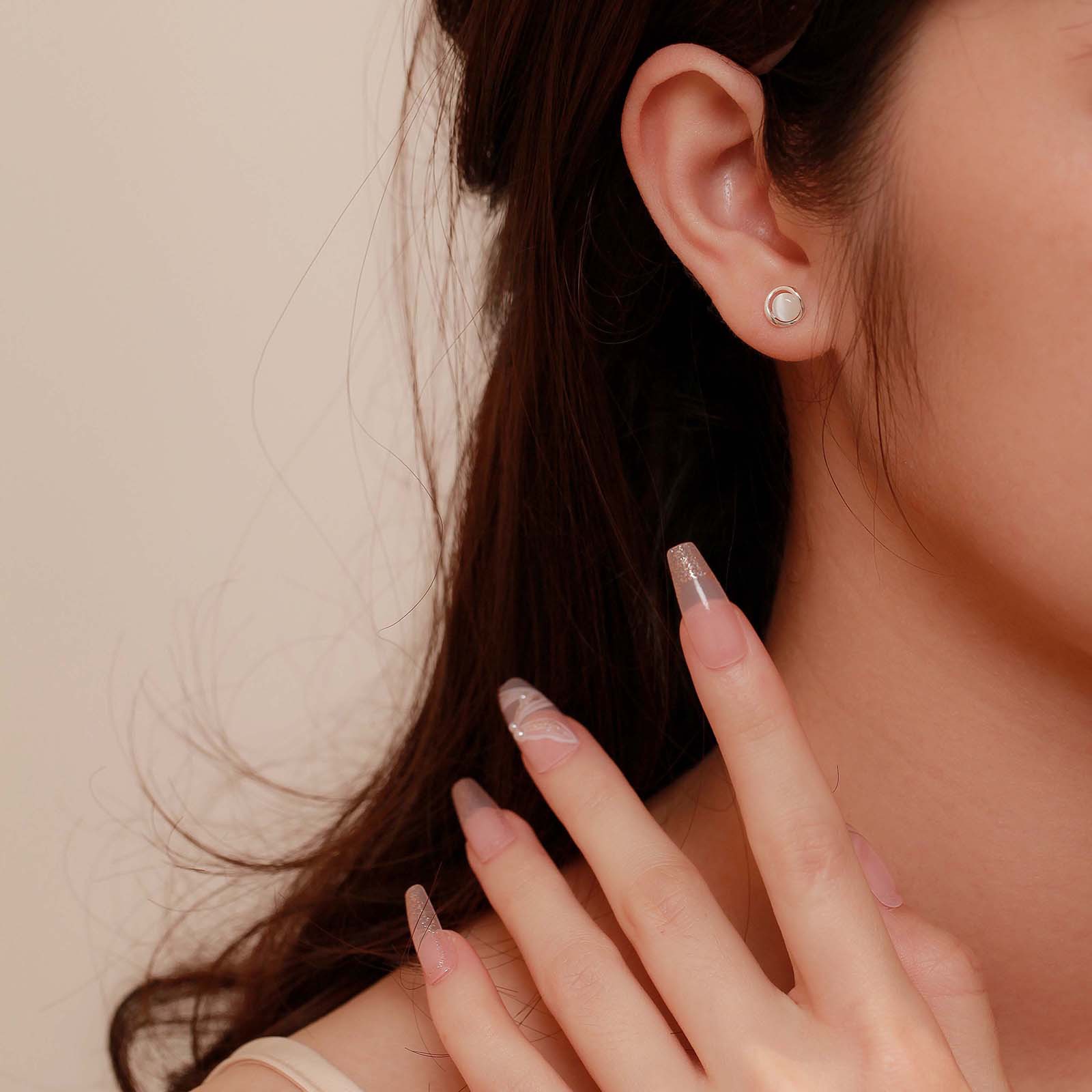 s999纯银足银猫眼石耳钉女韩版轻奢气质轻奢感新款养耳洞耳饰品详情6