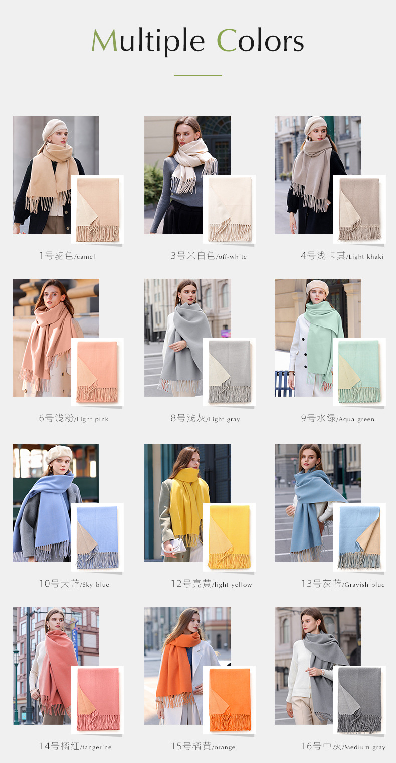 The 2023 new double-sided solid color macaron scarf for women is a bestseller in winter. It is fashionable and warm with faux cashmere tassels. Wholesale pic 3