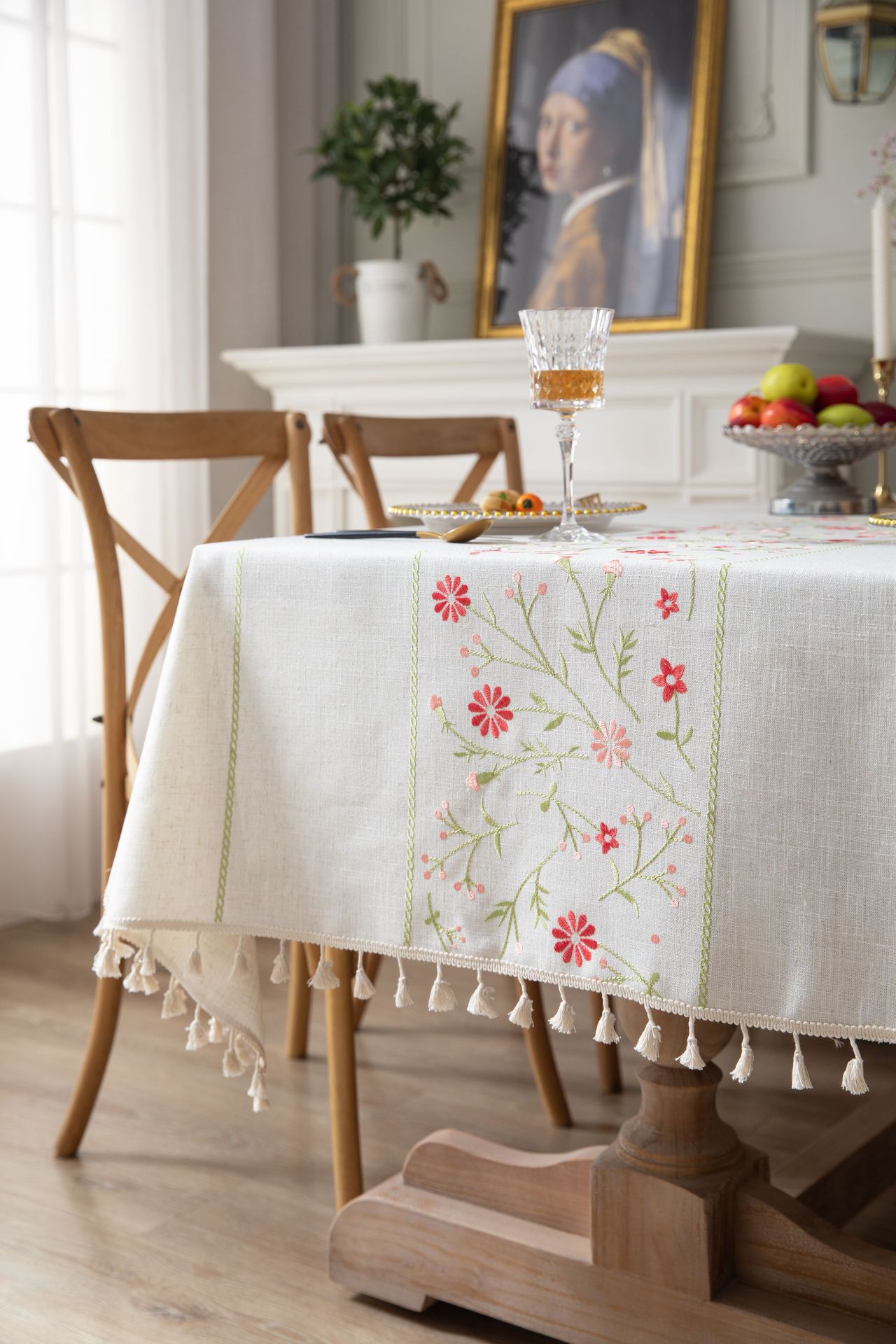 Cross-border plain thickened tablecloth, fresh white Japanese-embroidered flower Western tablecloth, party Japanese table mat pic 7