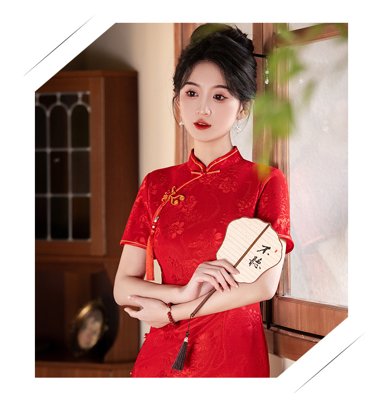 国潮中式改良旗袍2025新款女国风复古短袖出嫁高考回娘家礼服春夏详情1