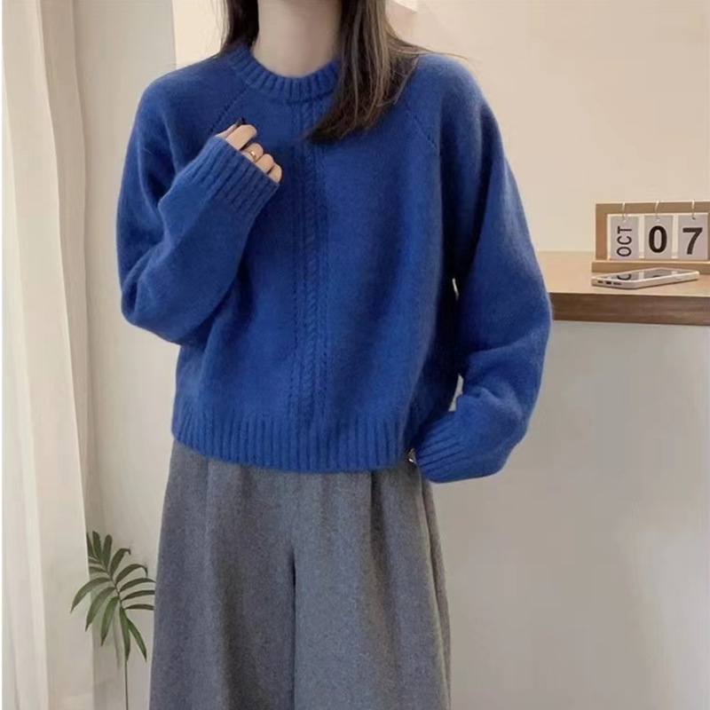 韩版时尚圆领秋冬麻花宽松显瘦柔软纯色套头长袖毛衣女百搭秋上衣详情44