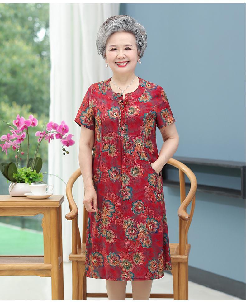中老年人女装夏天60岁70奶奶大码夏装长裙长款过膝妈妈宽松连衣裙详情10