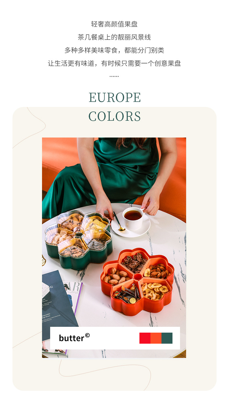 Nordic-style rotating snack candy box desktop creative compartments dried fruit plate transparent lid two-color detachable melon seed plate pic 2