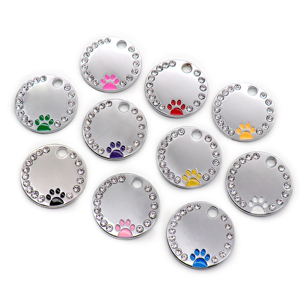 Pet accessories: Multi-color oil drip, foot print, pet dog tag, outdoor anti-loss engraved with diamond cat necklace pendant pic 4