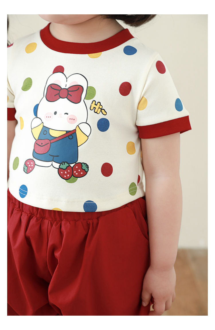 吾里卜一 女童小兔印花半袖T恤2024夏季儿童甜美可爱撞色短袖体恤详情14