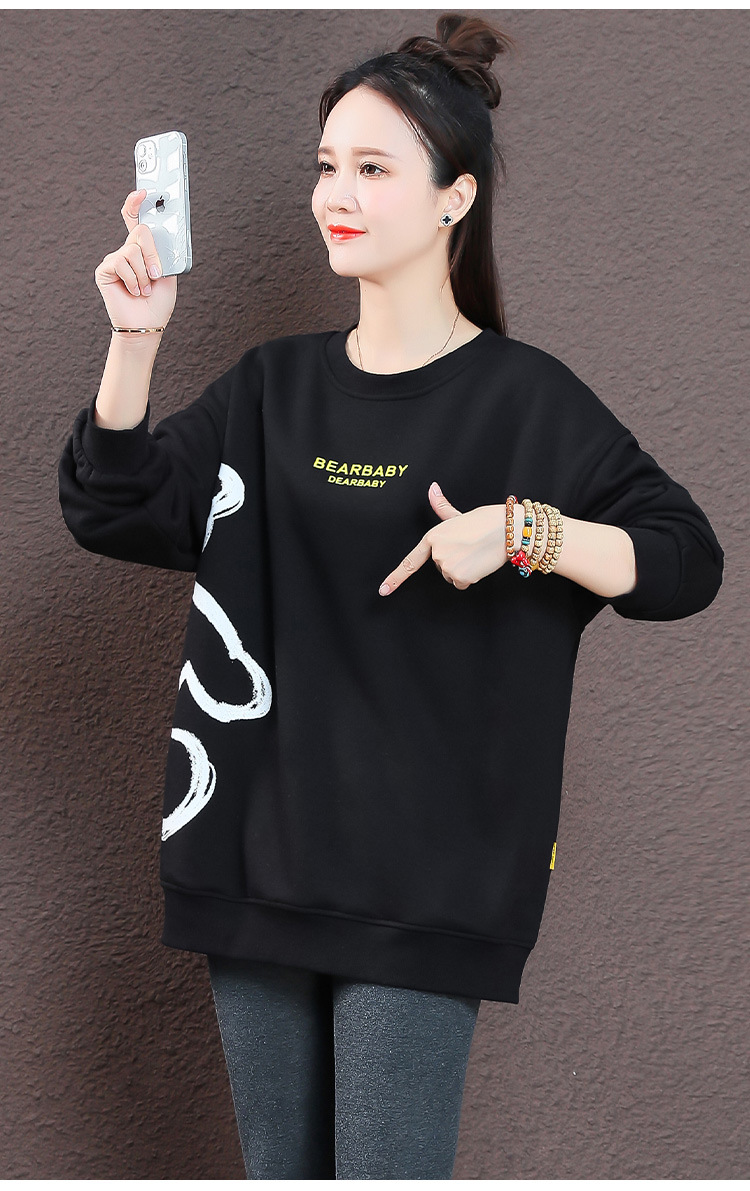 设计感印花圆领卫衣女秋冬加绒加厚时尚宽松上衣2023新款长袖外套详情10