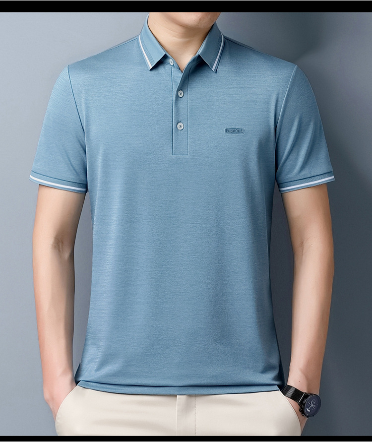 Lujo gran marca hombre morera seda manga corta polo verano 2024 nuevo medio y joven casual color sólido camiseta de gama alta pic 15