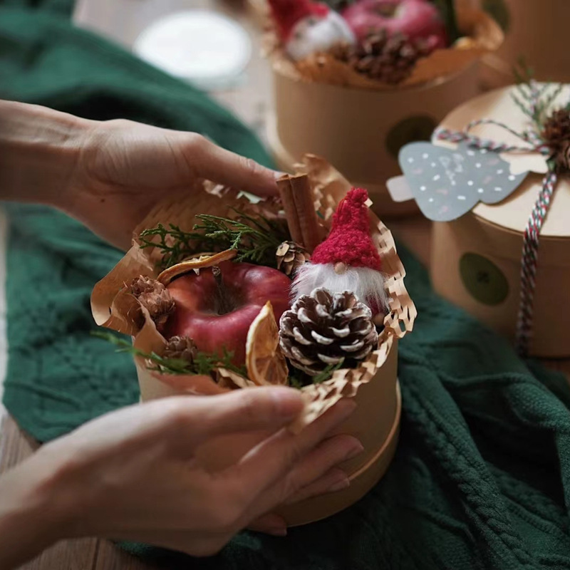 大圆形牛皮纸盒小红书伴手礼盒INS饼干盒风吕敷DIY烘培包装圣诞节详情12