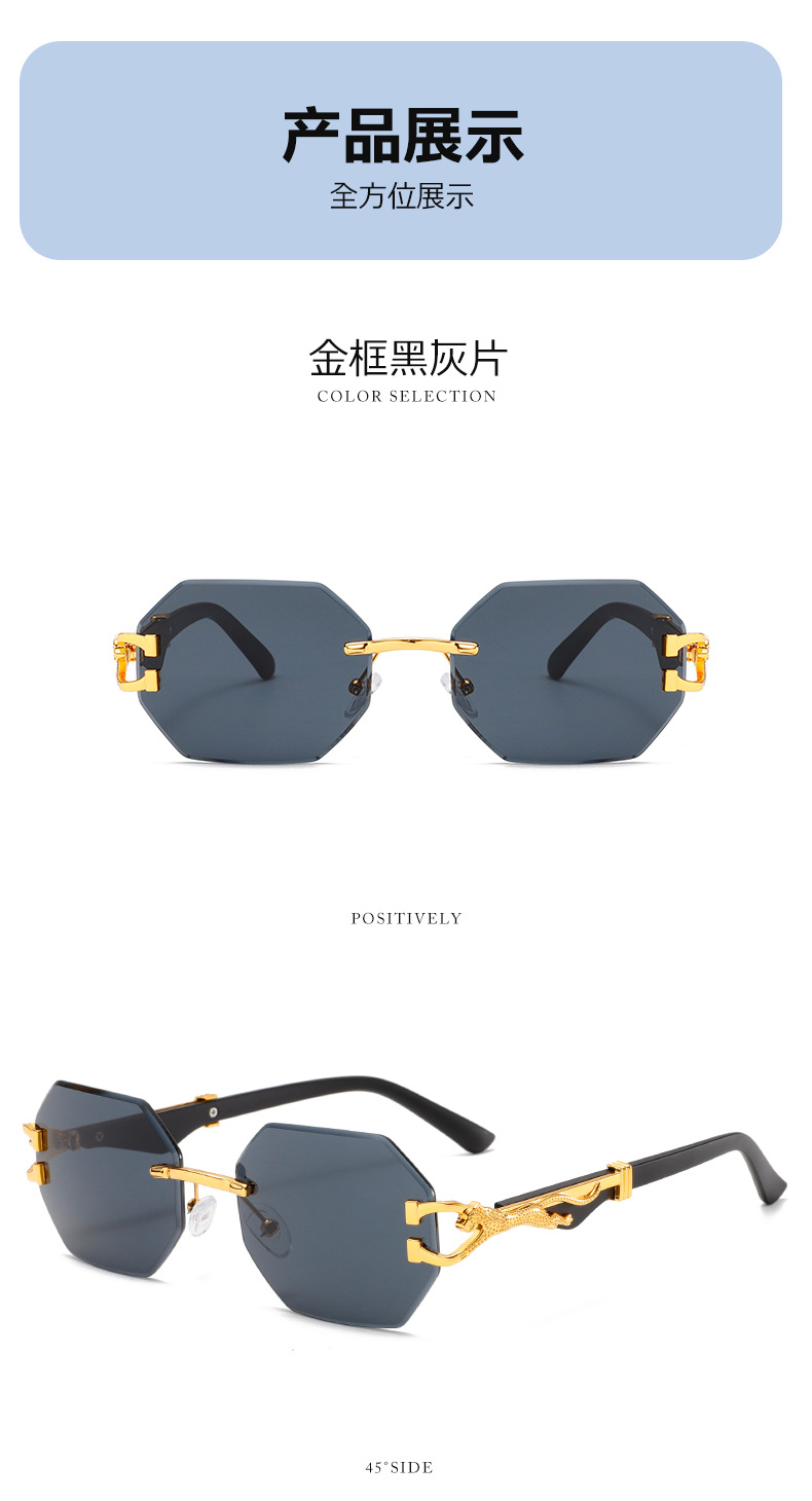 新款时尚复古木纹豹子镜腿墨镜男方框休闲街拍猎豹装饰太阳镜详情11