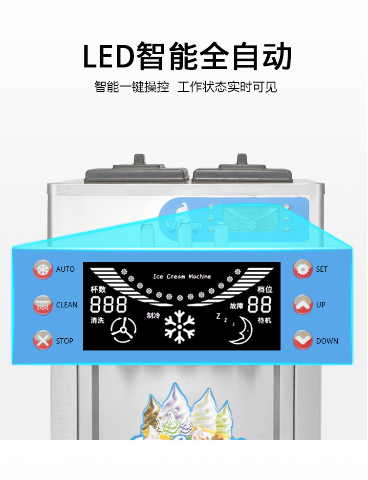 商用立式全自动冰淇淋机 奶茶店冰激淩機连打雪糕甜筒机免拆洗详情9