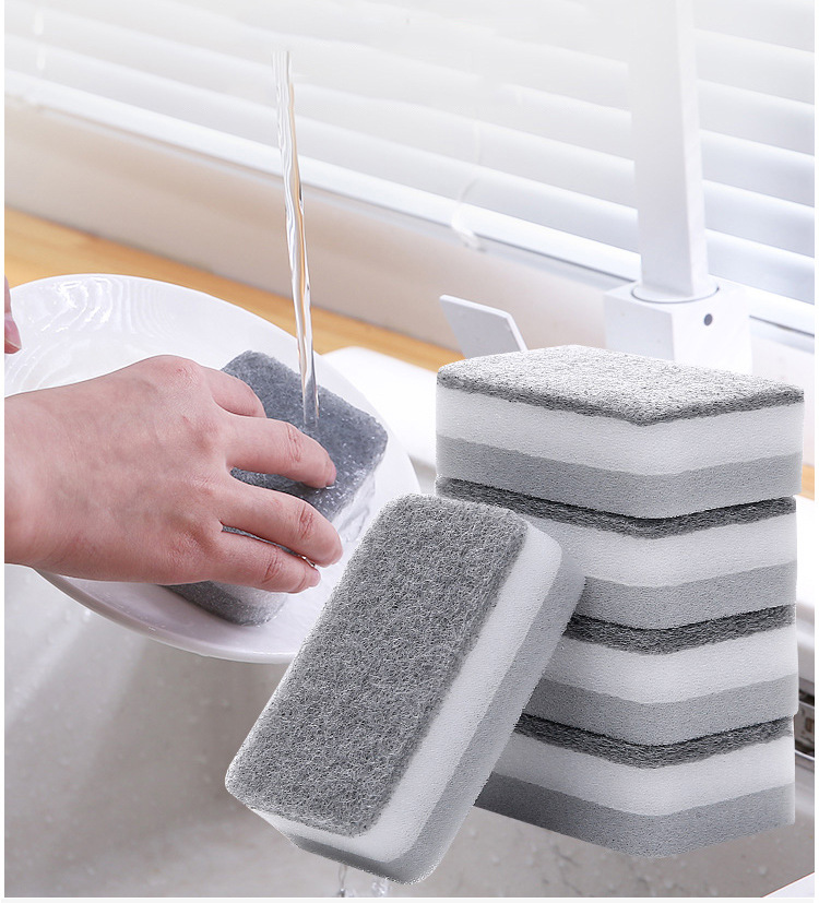 Double-sided sponge, kitchen cleaning, dishwashing sponge block, household dishwashing cloth, thickened sponge, scouring pad, cleaning cloth wholesale pic 1