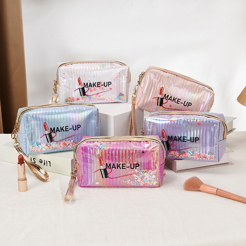 创意时尚通勤化妆包流沙可爱零钱包简约收纳包防水便携手拿包批发详情1