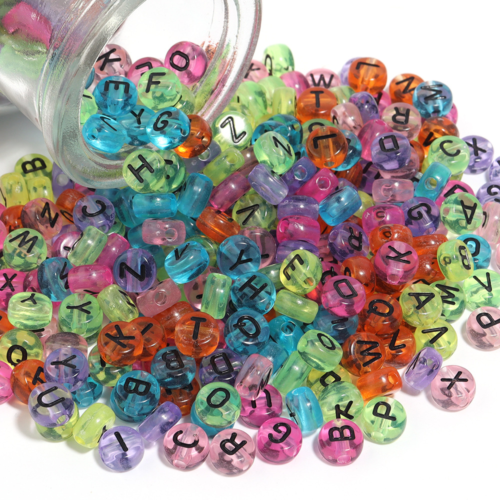 亚克力彩色英文字母珠透明糖果色扁圆字母珠diy手工手链散珠配件详情38