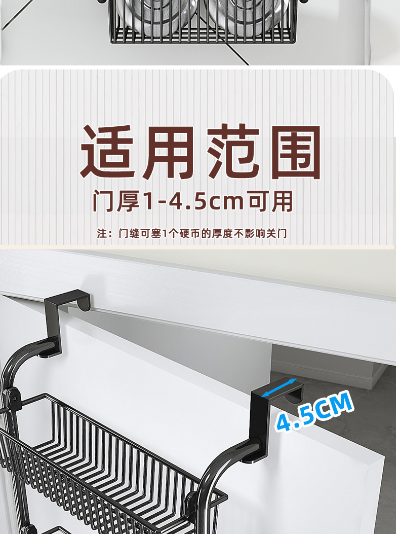 门挂多层收纳置物架厨房卧室墙面免打孔收纳架门后杂物食品挂篮详情5
