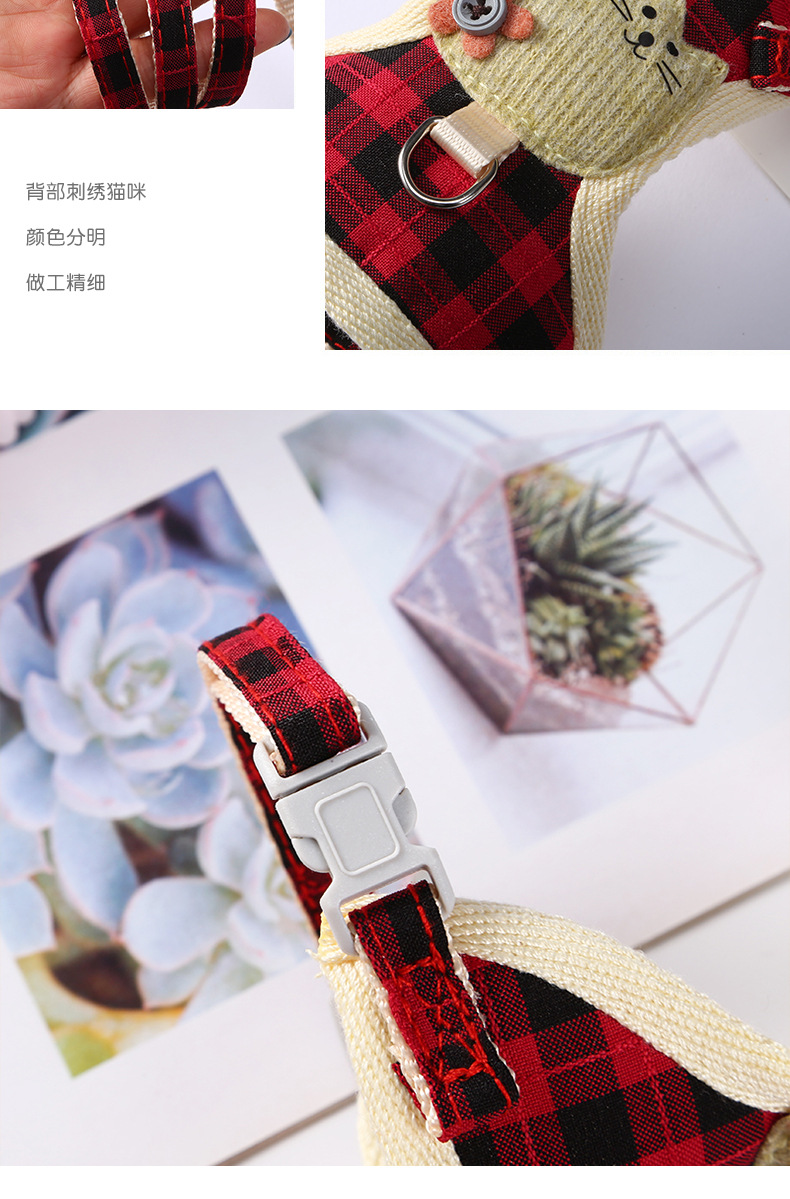 Pet cat supplies: anti-break, breathable, adjustable mid-grid cat chest strap, vest cat leash pic 12