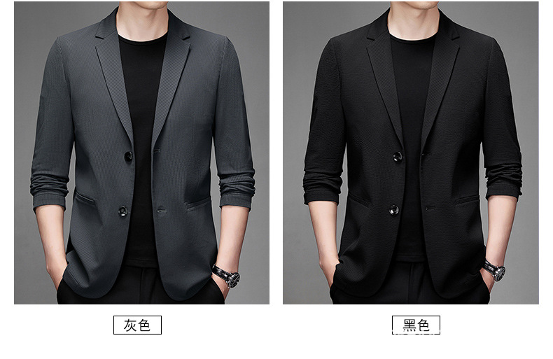 高端品质韩版新款男士春秋薄款西装上衣领空调服男休闲纯色外套详情8