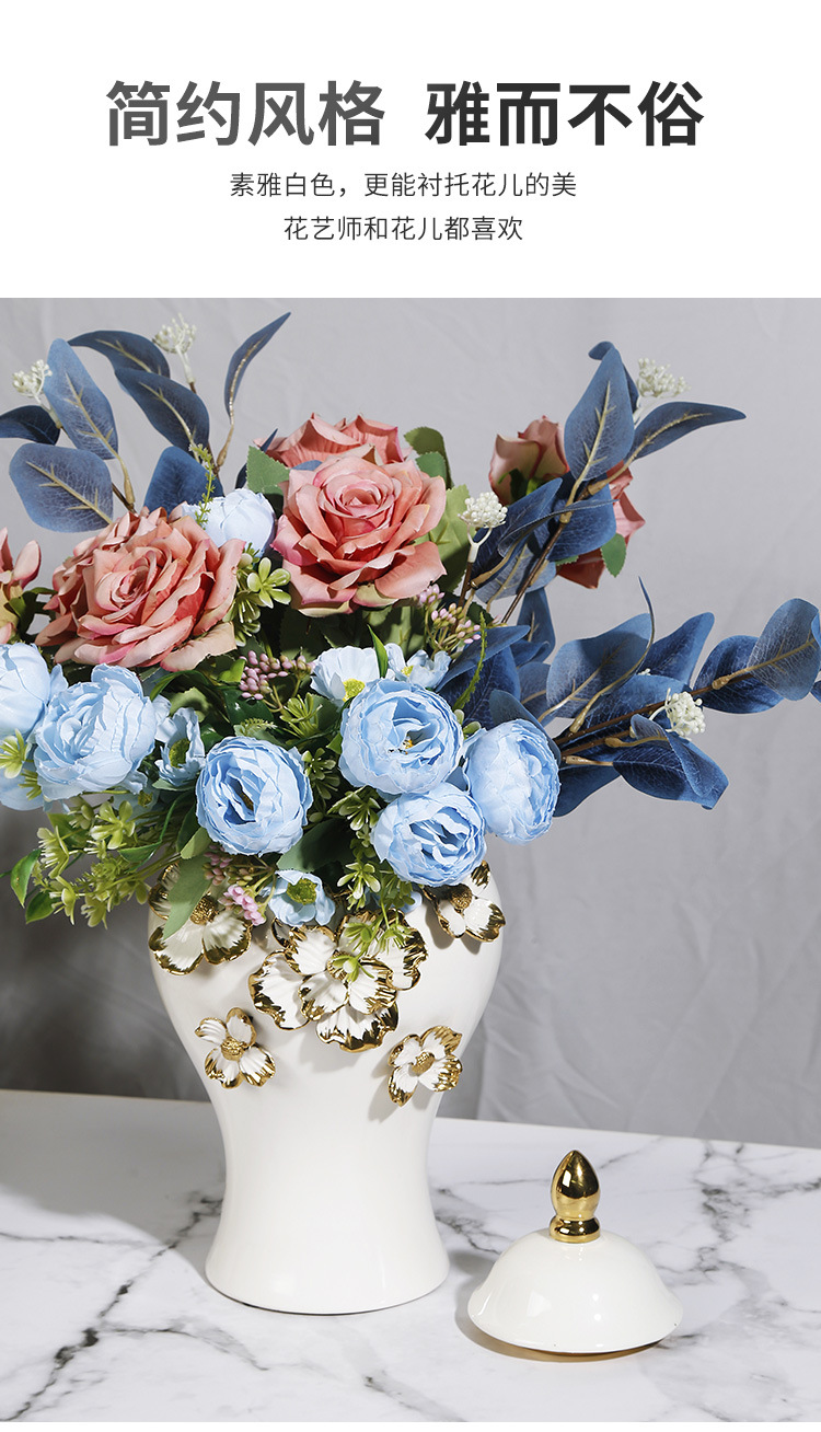 New ceramic electroplated decal golden general jar, European-style flower arrangement vase, handicraft display item, decorative storage jar pic 1