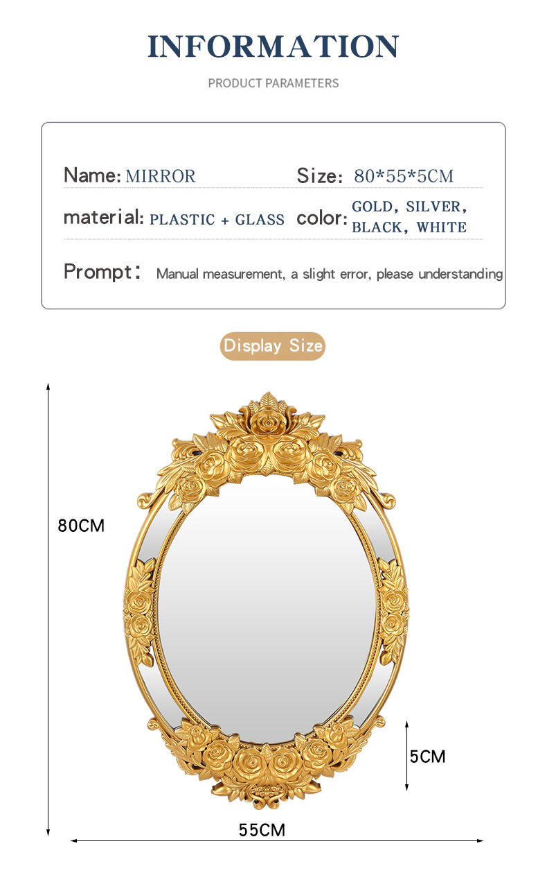 New artistic and creative decorative European-style light luxury carved flower decorative mirror wall hanging pic 6