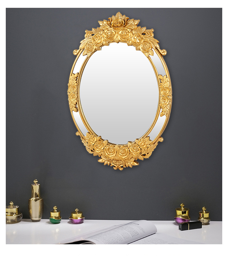 New artistic and creative decorative European-style light luxury carved flower decorative mirror wall hanging pic 9