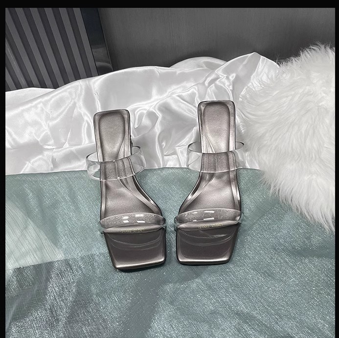 羊皮版~法式绝美透明一字凉拖鞋女夏季外穿精致2024新款粗高跟鞋详情25