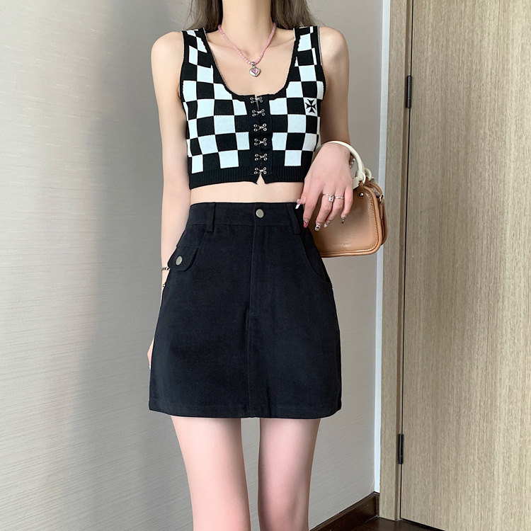实拍视频小个子绿色半身裙女ins2023秋季新款高腰包臀a字裙短裙子详情16