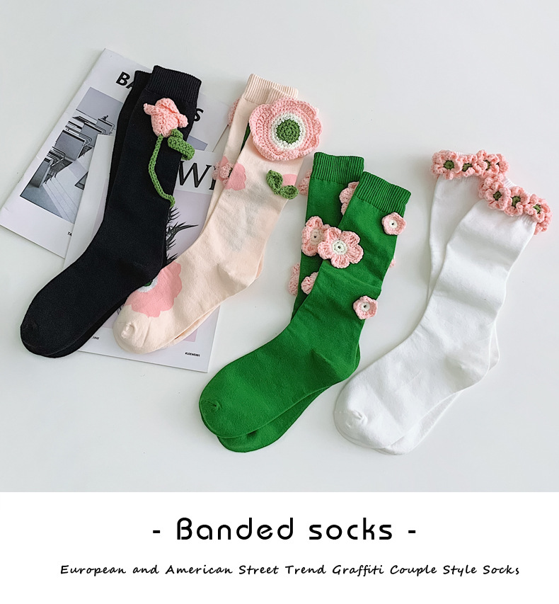 ins Trendy and niche three-dimensional flower Socks 2022 New Style Popular design long socks Japanese-style jk mid-calf socks pic 11