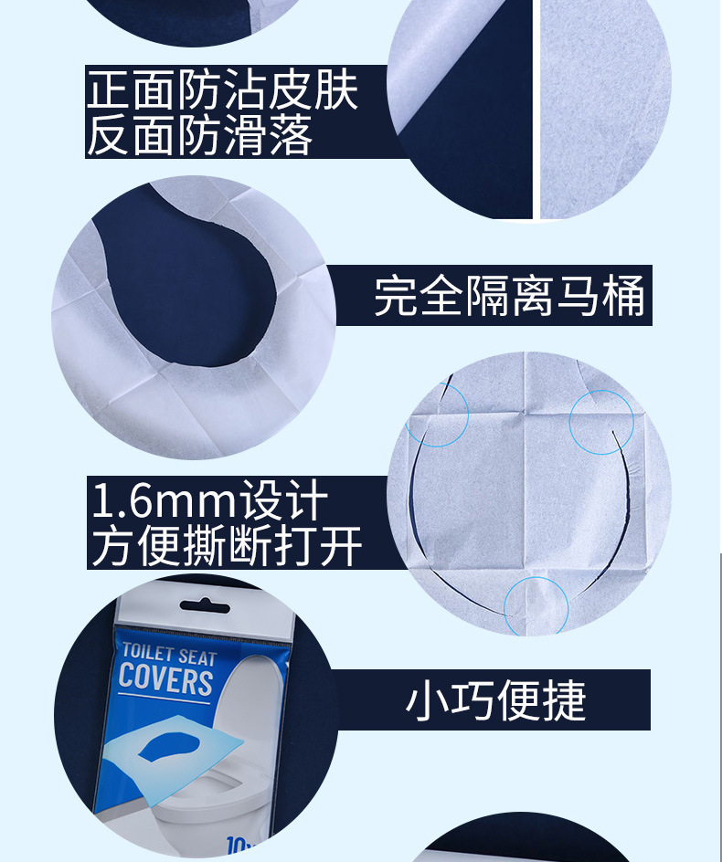 We can design disposable toilet seat covers, water-soluble toilet seat covers, anti-fouling and antibacterial toilet paper in 10-piece packs for export pic 12