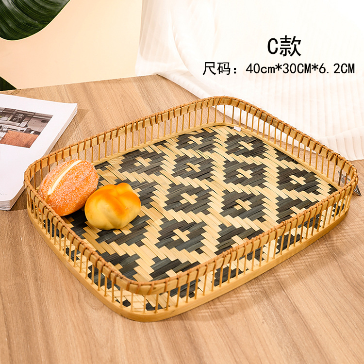 欧美风纯手工编织果盘竹编托盘批发家居收纳篮子干果篮亚马逊热卖详情3