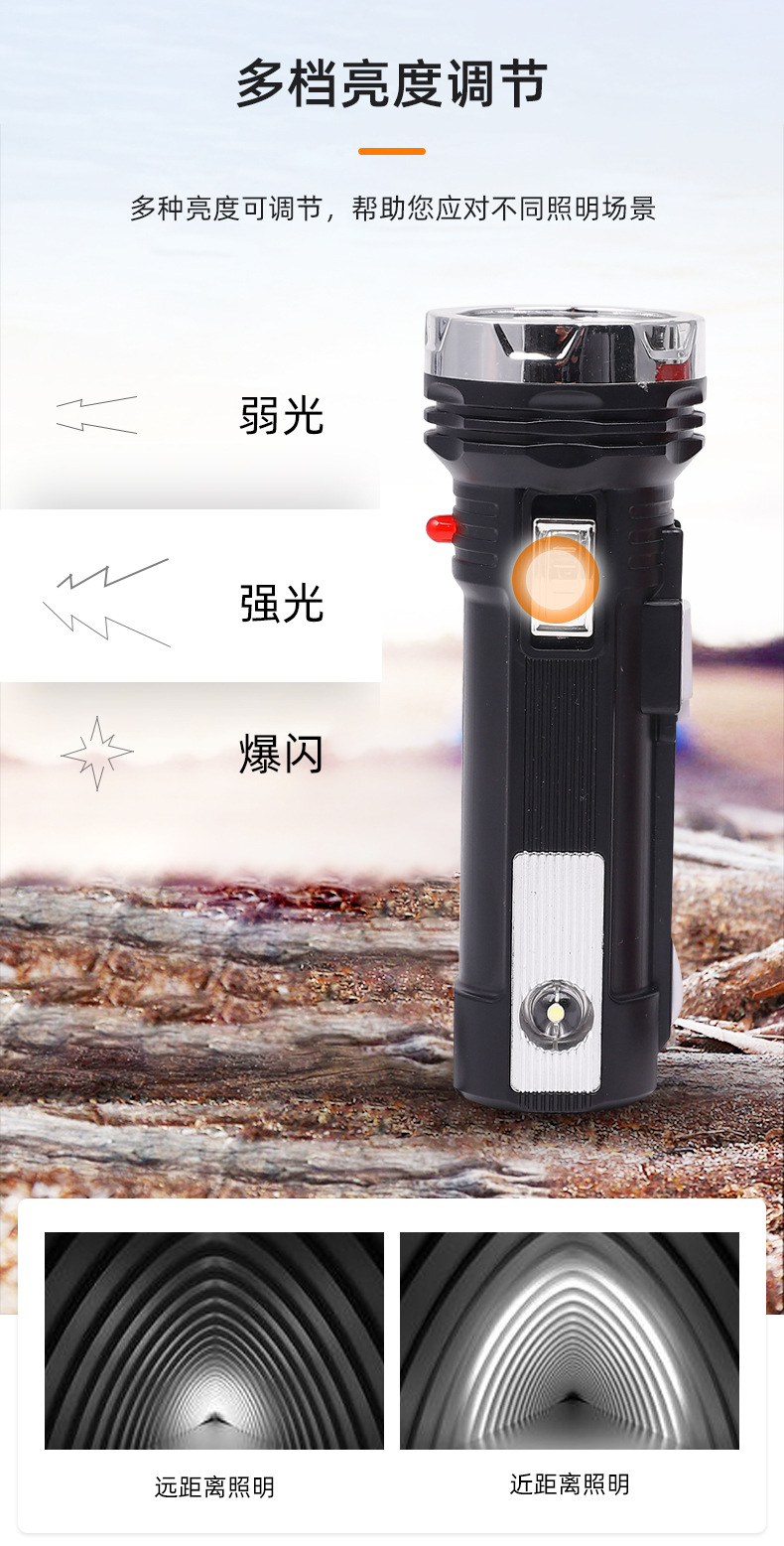 久根电筒LED太阳能充电塑料应急家用户外工作灯酒店宾馆便携应急太阳能手详情5