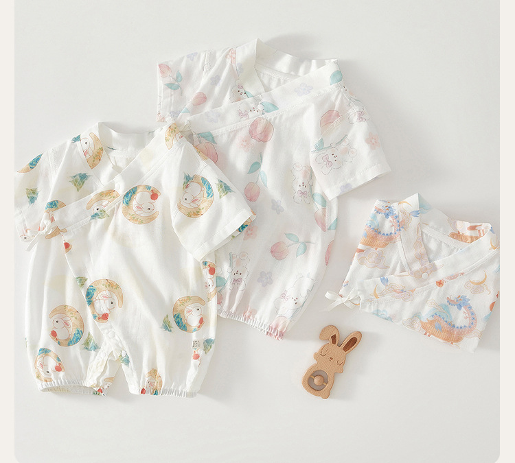 婴儿连体衣纱布夏季短袖和尚服新生儿包屁衣竹纤维宝宝哈衣外出服详情19