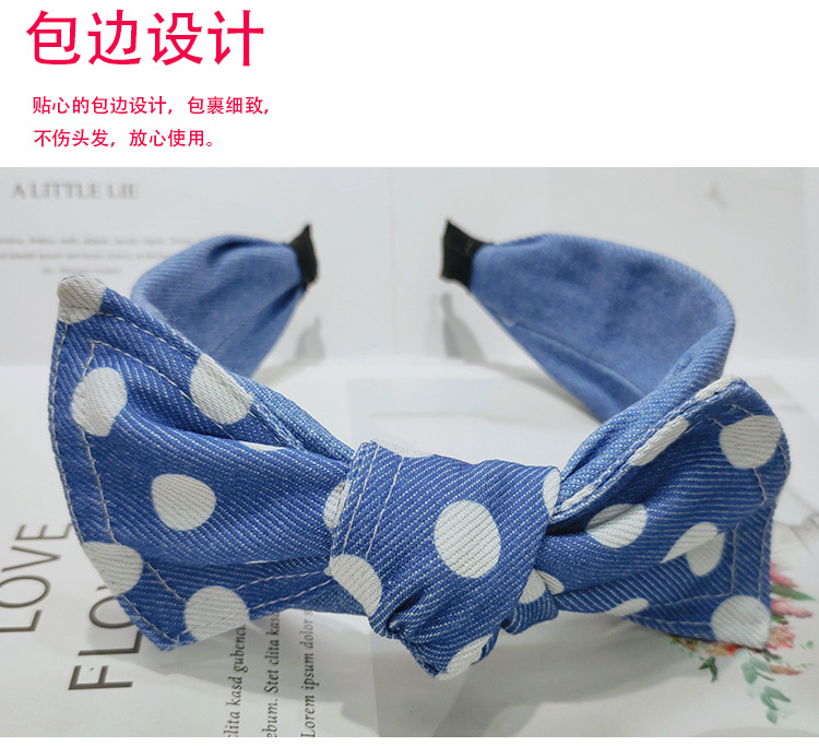 2023 Cross-border New style hair clip polka dot fabric bow hair clip wide edge hair band Headband Korean version sweet hair accessory for women pic 4