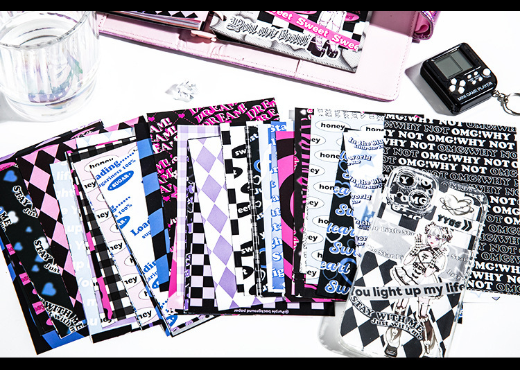 语闲无粘性素材纸 甜心电波甜酷系列可撕美式风手帐diy造景打底纸详情20