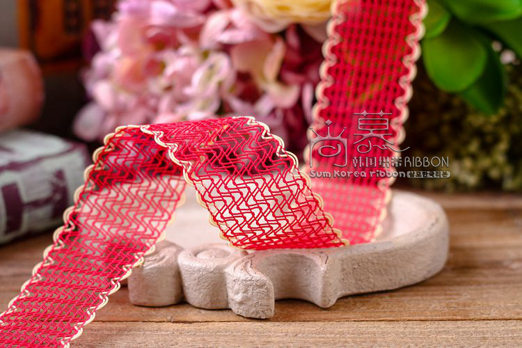 Korean hollowed-out snow gauze, colorful edge wavy mesh belt, bow hair accessory DIY material, hat hollowed-out belt pic 13