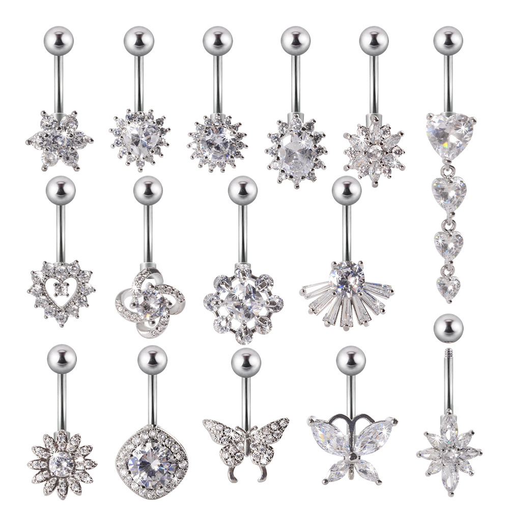 跨境潮流心形锆石穿刺饰品蝴蝶蛇形肚脐环十字架吊坠肚脐钉详情3