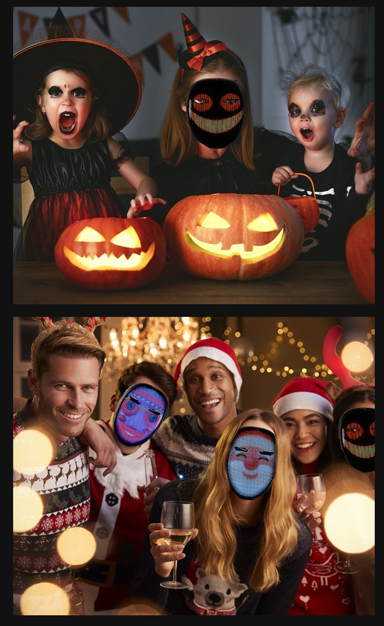 Cross-border best-selling Led light-up masks, Halloween masks, APP editing, full-color party and dance party decoration atmosphere props pic 21