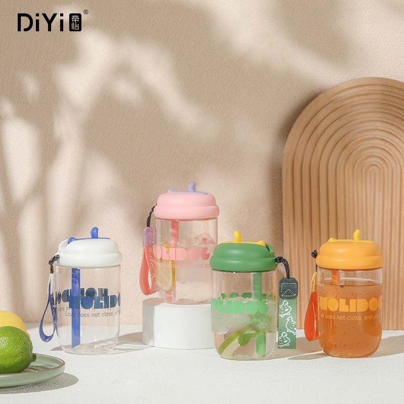 帝怡松果随手杯 吸管饮水口便携提绳 450ml PC材质 春夏新款 批发详情9