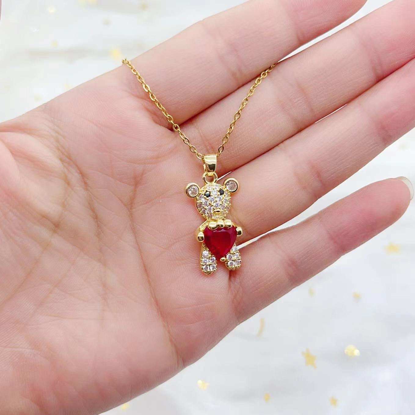 Cross-border new product, Bear Zircon necklace, personalized design, fashionable ins style, heart-shaped collarbone chain jewelry wholesale pic 5
