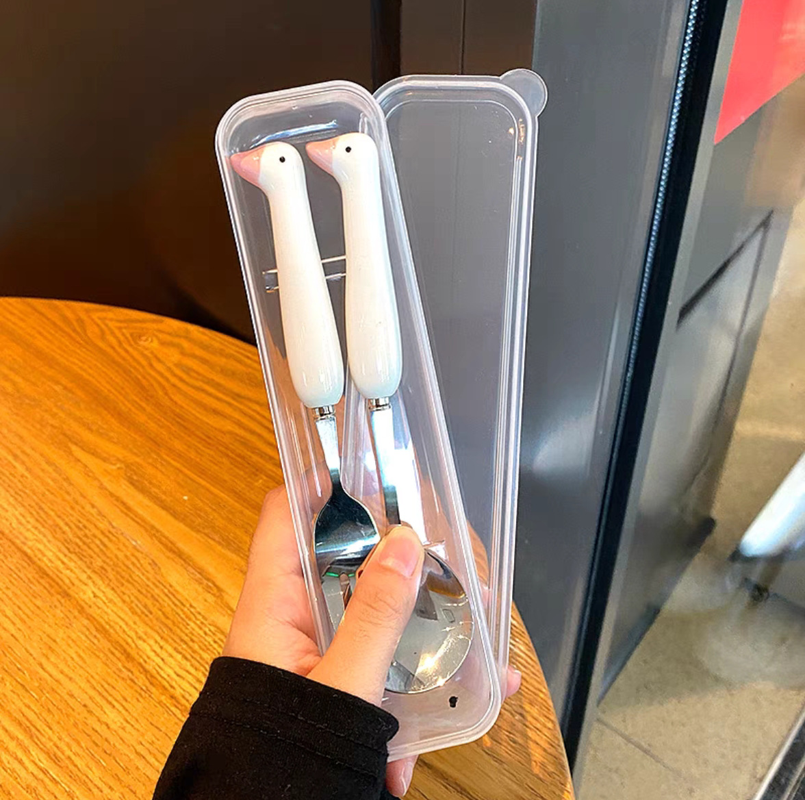 陶瓷不锈钢套装高颜值家用创意可爱筷子勺子叉子餐具便携ins风详情18