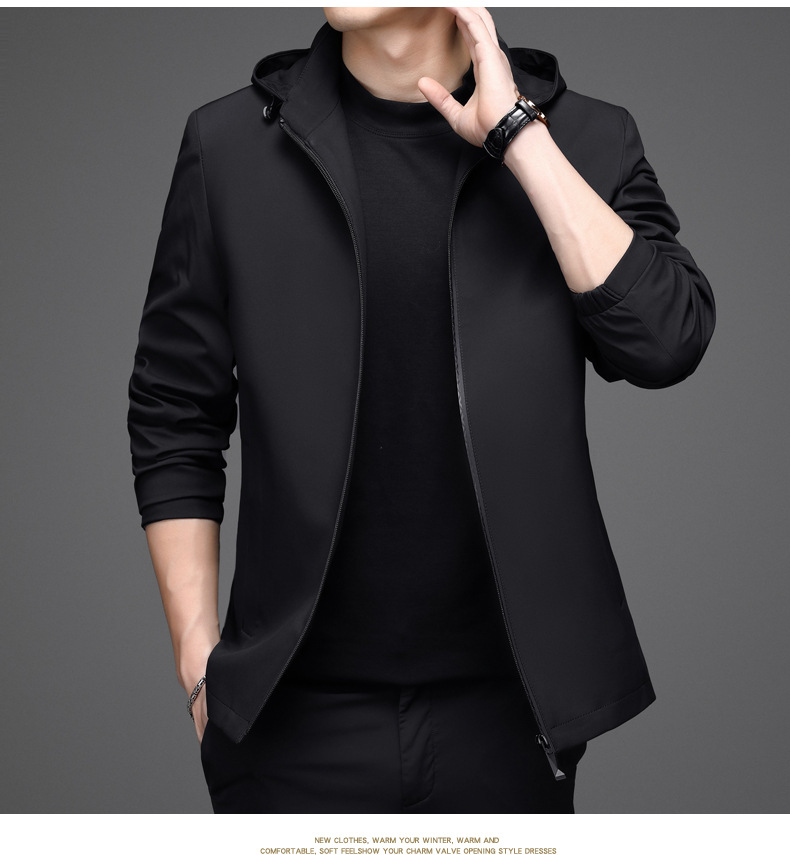 三十秋连帽外套男秋季薄款韩版潮流修身百搭休闲风衣秋装夹克上衣详情21